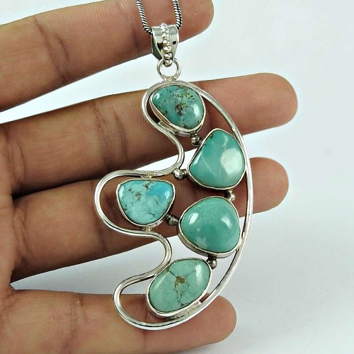 Personable Turquoise Gemstone 925 Sterling Silver Pendant Jewellery