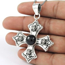 Boho 925 sterling silver gemstone Jewellery Ethnic Black Onyx Pendant