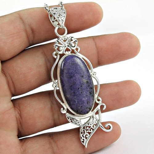 925 Sterling Silver Jewellery Charming Charoite Gemstone Pendant Manufacturer India