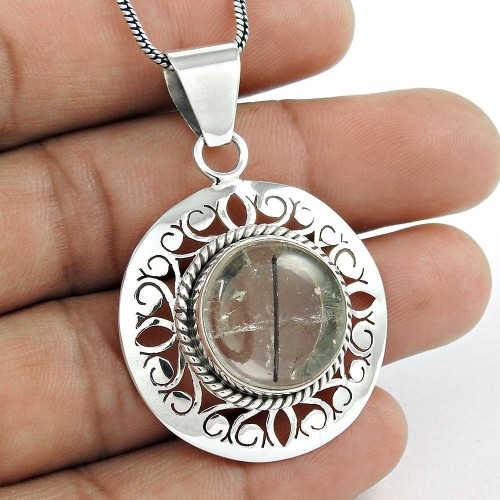 925 Sterling Silver Gemstone Jewellery Charming Black Rutile Gemstone Pendant Supplier
