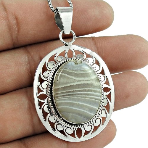Sterling Silver Fashion Jewellery Charming Crazy Lace Agate Gemstone Pendant Grossiste