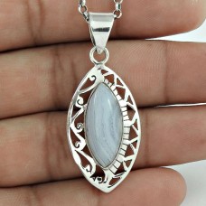 925 Sterling Silver Jewellery High Polish Blue Lace Agate Gemstone Pendant Fabricant