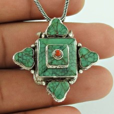 Sterling Silver Jewellery Ethnic Turquoise, Coral Boho Pendant Wholesale