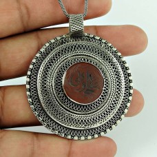 Fantastic Bohemian 925 Sterling Silver Afghan Stone Tibetan Pendant