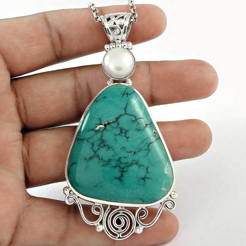 Sterling Silver Bohemian Jewellery High Polish Turquoise, Pearl Cross Pendant Supplier