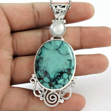 925 Sterling Silver Jewellery Charming Turquoise, Pearl Boho Pendant Proveedor
