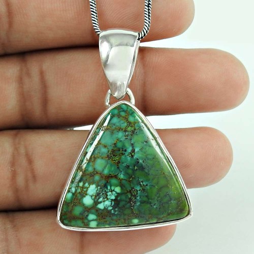 Designer 925 Sterling Silver Turquoise Gemstone Pendant Traditional Jewellery