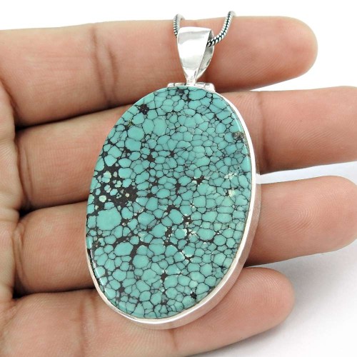 Big True Emotion ! Turquoise 925 Sterling Silver Pendant