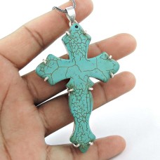 Awesome 925 Sterling Silver Turquoise Cross Pendant