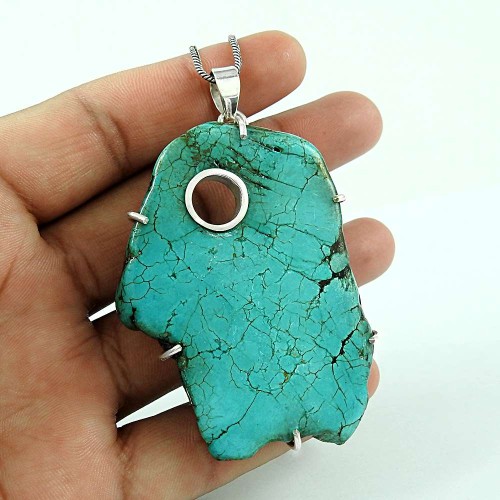Charming 925 Sterling Silver Turquoise Gemstone Pendant Vintage Jewellery