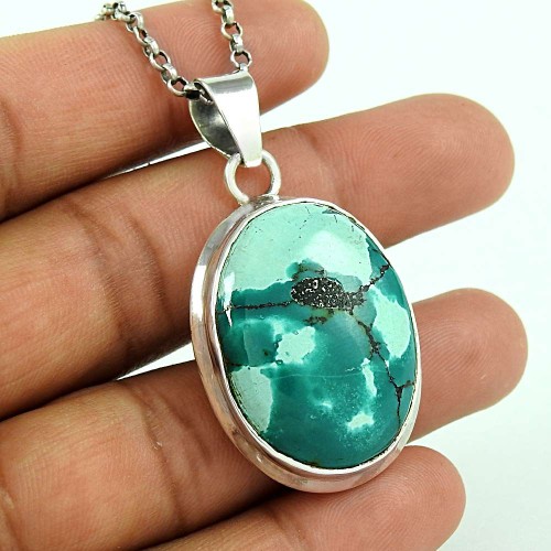 Daily Wear 925 Sterling Silver Natural Turquoise Gemstone Pendant Jewellery