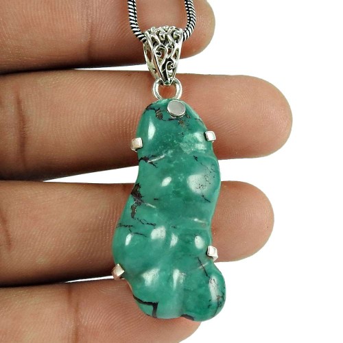 Scenic Turquoise Gemstone 925 Sterling Silver Pendant Jewellery