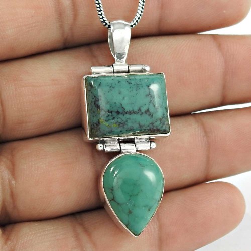 Classic Natural Turquoise Gemstone Silver Pendant Jewellery