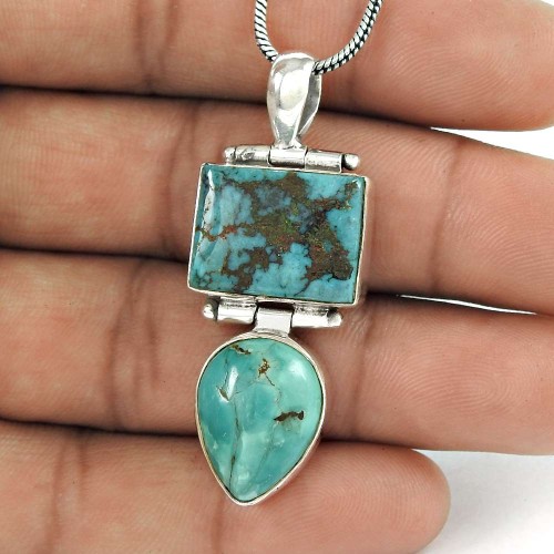 Shapely Turquoise Gemstone Silver Pendant Jewellery