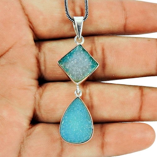 925 Sterling Silver Jewellery Traditional Druzy Pendant