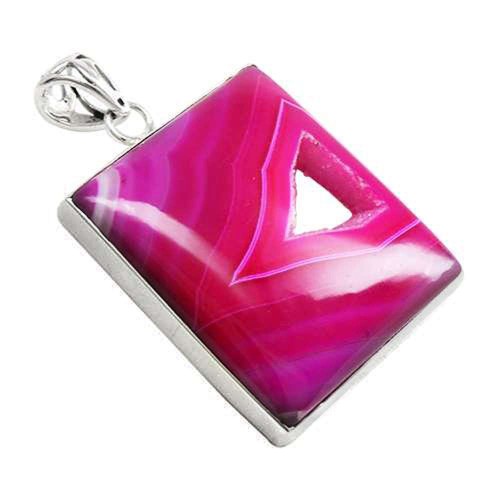 Charming ! Pink Druzy 925 Sterling Silver Pendant