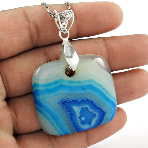 Stunning Natural Rich ! Striped Onyx 925 Sterling Silver Pendant