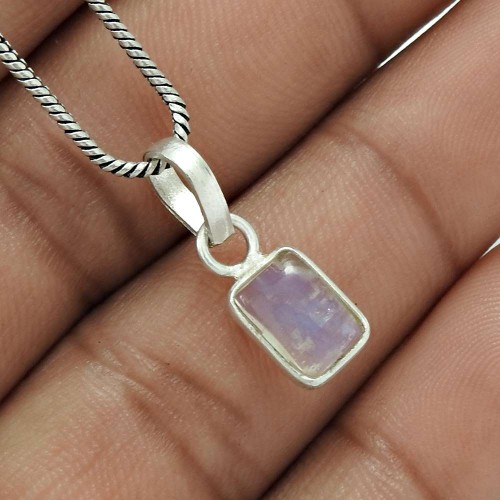 Gift For Wife Rainbow Moonstone Gemstone Jewelry 925 Fine Silver Pendant T62