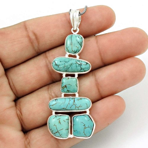 Trendy 925 Sterling Silver Turquoise Gemstone Inukshuk Pendant Traditional Jewelry L15