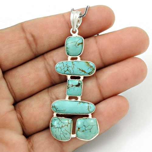 Latest Trend 925 Sterling Silver Turquoise Gemstone Inukshuk Pendant Jewelry S15