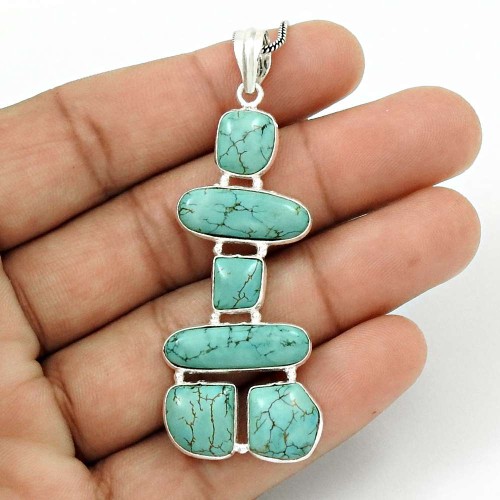Dainty 925 Sterling Silver Turquoise Gemstone Inukshuk Pendant Traditional Jewelry G21