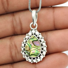 Natural ABALONE SHELL Gemstone HANDMADE Jewelry 925 Sterling Silver Pendant A11