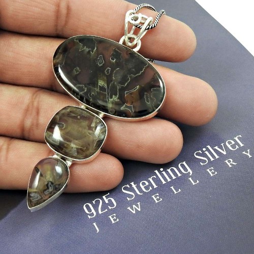 Natural TURKISH AGATE HANDMADE Jewelry 925 Solid Sterling Silver Pendant PP57
