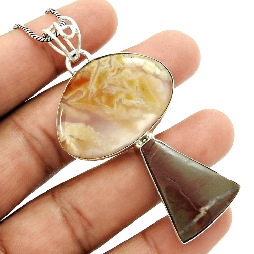Natural TURKISH AGATE Pendant 925 Solid Sterling Silver HANDMADE Jewelry RR57