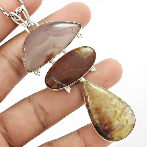 Natural TURKISH AGATE HANDMADE Jewelry 925 Solid Sterling Silver Pendant AA58