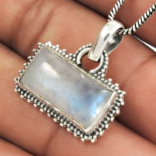 Natural RAINBOW MOONSTONE HANDMADE 925 Solid Sterling Silver Pendant QQ62