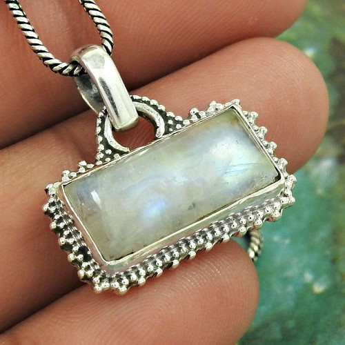 Natural RAINBOW MOONSTONE HANDMADE 925 Solid Sterling Silver Pendant SS62