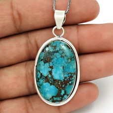 Turquoise Gemstone Pendant 925 Sterling Silver Vintage Look Jewelry WS8