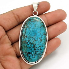 Turquoise Gemstone Pendant 925 Sterling Silver Traditional Jewelry UJ8