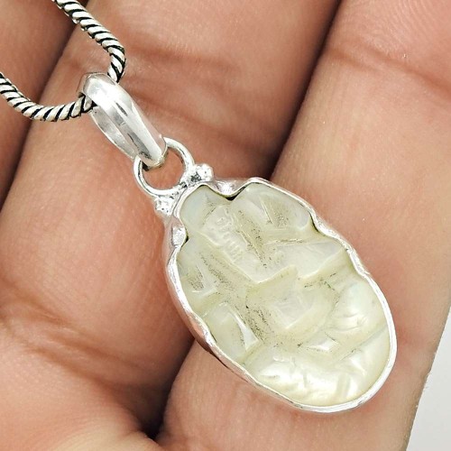 HANDMADE 925 Solid Sterling Silver Jewelry GANESHA MOTHER OF PEARL Pendant EE65