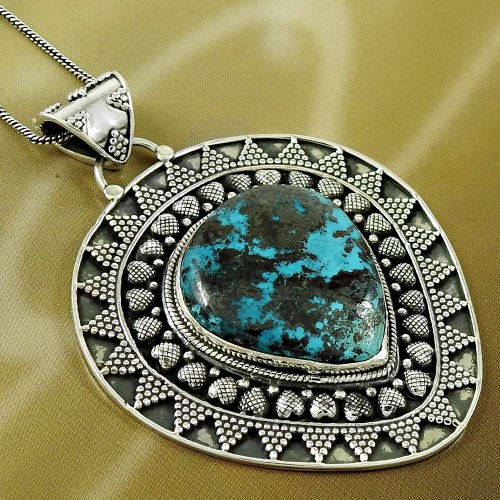 Natural TURQUOISE HANDMADE Jewelry 925 Solid Sterling Silver Pendant RR93