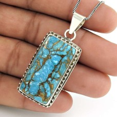 HANDMADE 925 Solid Sterling Silver Natural BLUE COPPER TURQUOISE Pendant NN95