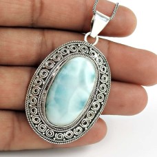 HANDMADE 925 Solid Sterling Silver Jewelry Natural LARIMAR Gemstone Pendant LL96