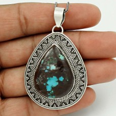 Turquoise Gemstone Pendant 925 Sterling Silver Vintage Look Jewelry TG9