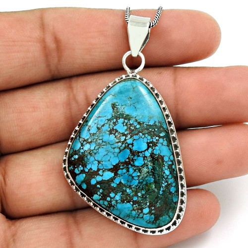 Turquoise Gemstone Pendant 925 Sterling Silver Traditional Jewelry AZ11