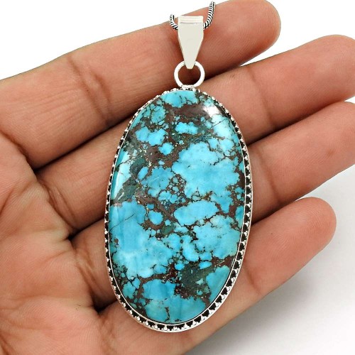 Turquoise Gemstone Pendant 925 Sterling Silver Ethnic Jewelry ED12
