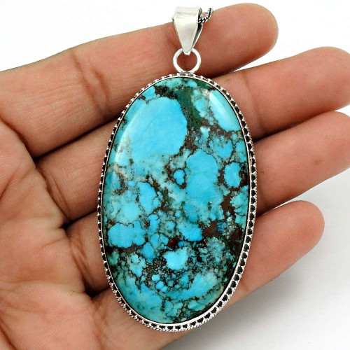 Turquoise Gemstone Pendant 925 Sterling Silver Traditional Jewelry TG12