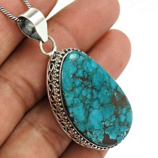 Turquoise Gemstone Pendant 925 Sterling Silver Tribal Jewelry AZ12