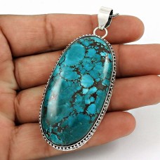 Turquoise Gemstone Pendant 925 Sterling Silver Tribal Jewelry RQ12