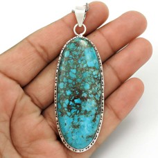 Turquoise Gemstone Pendant 925 Sterling Silver Vintage Jewelry ED14