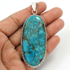 Turquoise Gemstone Pendant 925 Sterling Silver Traditional Jewelry RF14