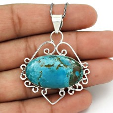 Turquoise Gemstone Pendant 925 Sterling Silver Tribal Jewelry IK14