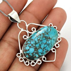 Turquoise Gemstone Pendant 925 Sterling Silver Traditional Jewelry PL15