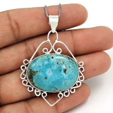 Turquoise Gemstone Pendant 925 Sterling Silver Vintage Look Jewelry WS15