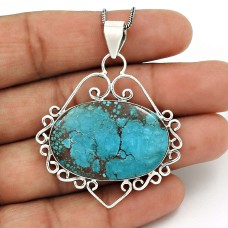 Turquoise Gemstone Pendant 925 Sterling Silver Tribal Jewelry RF15
