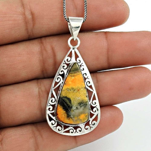 Bumble Bee Gemstone Pendant 925 Sterling Silver Tribal Jewelry TG20